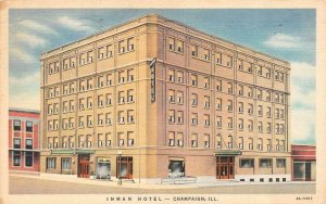 CHAMPAIGN, Illinois IL   INMAN HOTEL & Street View  1937 Curteich Linen Postcard