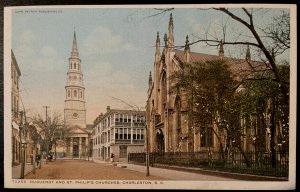 Vintage Postcard 1915-1930 Huguenot and St. Philip's Churches, Charleston, SC