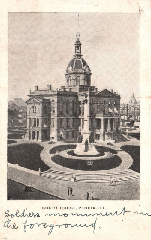 Vintage Postcard 1908 Court House Historic Building Landmark Peoria Illinois ILL