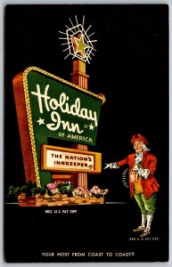 Iowa City Iowa 1960s Postcard Holiday Inn Motel Innkeeper Sign