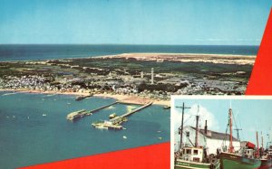 Air View Provincetown Shoreline Piers Cape Cod Massachusetts MA Vintage Postcard
