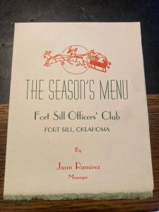 1947 Christmas Season's Menu Fort Sill Officers Club Oklahoma OK Santa Reindeer