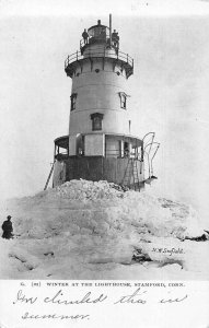 Stamford Connecticut Lighthouse Winter Scene Vintage Postcard AA53111 