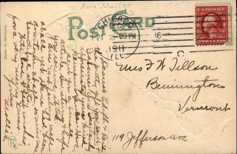 Mailick Christmas Angel Ringing Bell c1910 Vintage Postcard