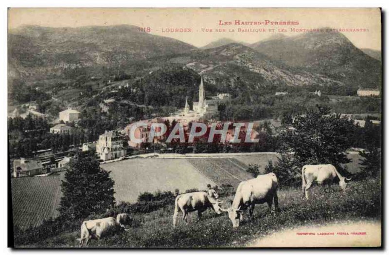 Old Postcard The High Pyreness Lourdes View the basilica and the surrounding ...