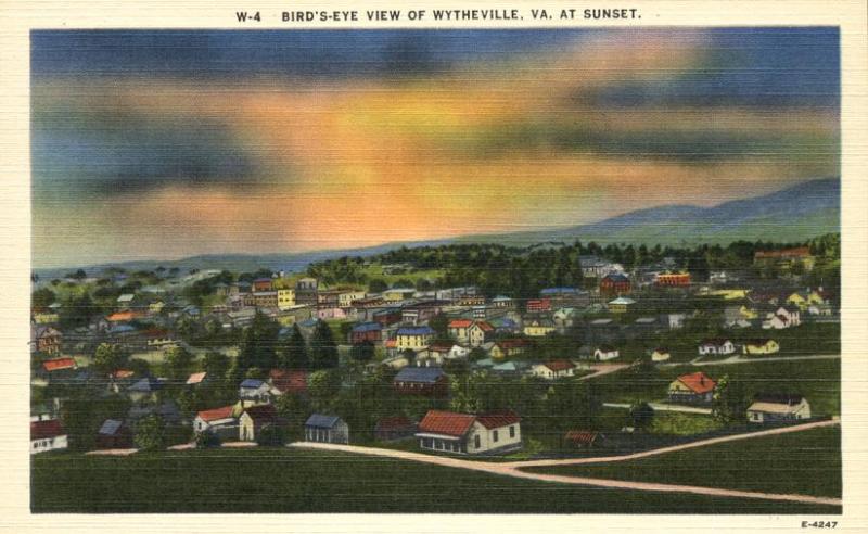 Bird's Eye View of Wytheville VA, Virginia at Sunset - Linen