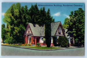 Santa Ana California CA Postcard Administration Building Fairhaven Cemetery 1940