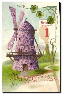 Old Postcard Fantasy Flowers Windmill