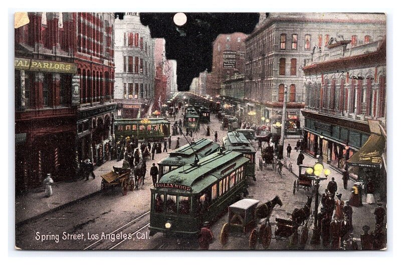 Spring Street Los Angeles Cal. California c1909 Postcard Cable Cars Buggies
