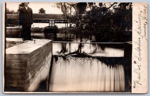 K41/ Tampa Florida RPPC Postcard c1910 Man Spillway Sulpher Springs 55