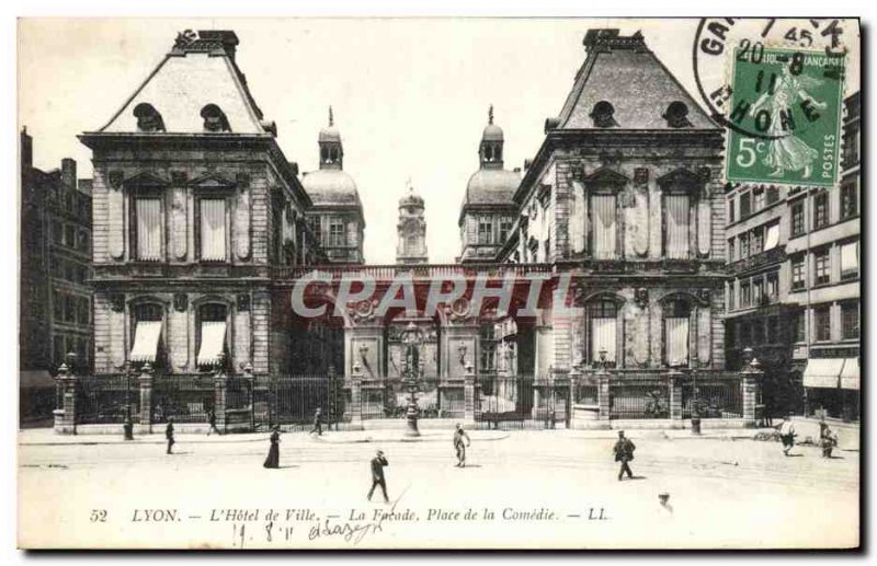 Old Postcard Lyon L & # 39Hotel The City Facade Place de la Comedie