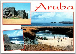 VINTAGE CONTINENTAL SIZED POSTCARD NATURAL BRIDGE & COAST ARUBA DUTCH ANTILLES