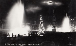 Christmas Lights In Trafalgar Square London Vintage Real Photo Postcard