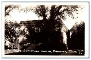 Carroll Iowa IA RPPC Photo Postcard St. Paul's Lutheran Church 1945 Vintage