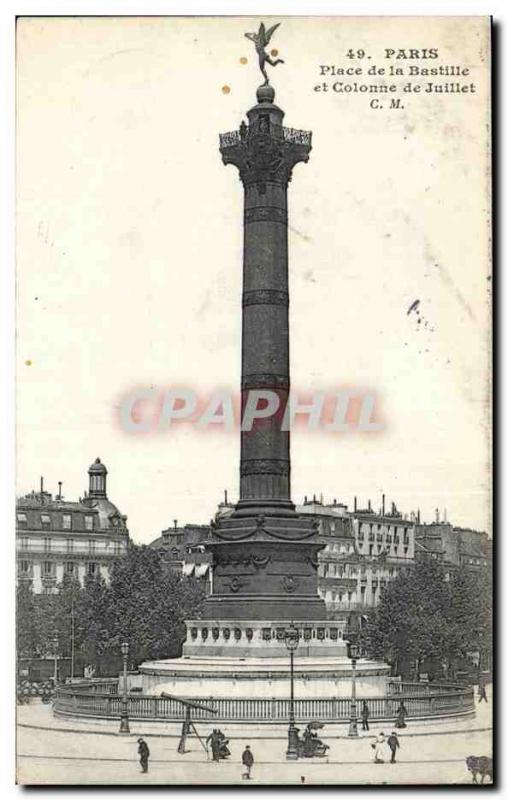 Paris - 11 - Place de la Bastille and the July Column - Old Postcard