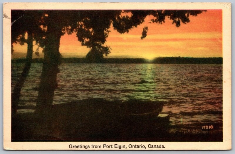 Postcard c1956 Greetings From Port Elgin Ontario Scenic View Sunset Bruce County