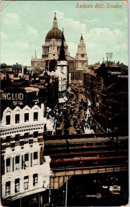 Ludgate Hill London WOB Drivided Back 1c Stamp Postcard Antique Vintage Britain 