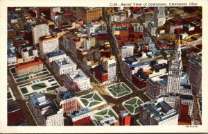 Ohio Cleveland Aerial View Of Downtown 1950 Curteich