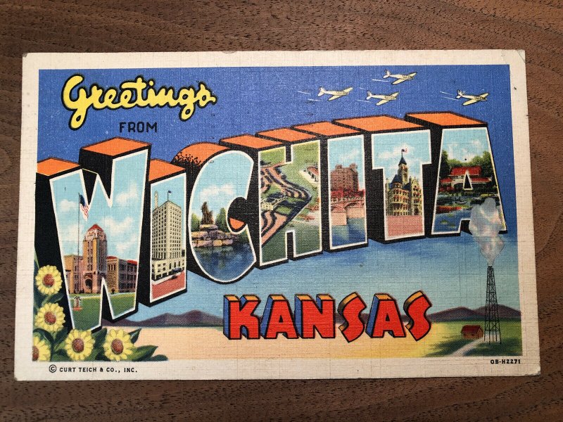 Vintage 40s GREETINGS FROM Wichita KANSAS Large Letters Postcard