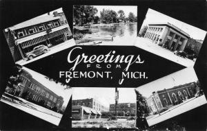 Fremont Michigan~Multi Mini View~Hotel~Lake~Bank~School~Black Back 1963 RPPC