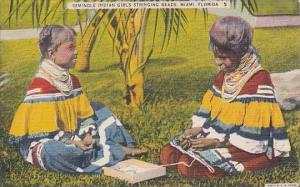 Florida Miami Seminole Indian Girls Stringing Beads