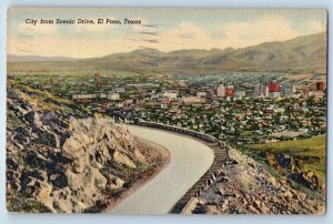 1948 El Paso Texas TX Vintage Postcard City From Scenic Drive Semi Aerial View