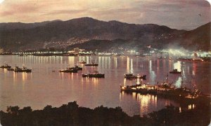 ACAPULCO, Mexico  PANORAMIC BAY VIEW At NIGHT  Ships  ca1950's Chrome Postcard