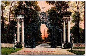 Postcard German Potsdam Entrance to Sanssouci at the Obelisk