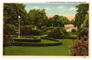 Postcard PARK SCENE Hagerstown Maryland MD AT6882