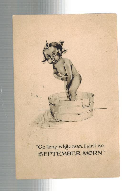 1913 Akron OH Postcard Cover Black Americana Little Girl in Bath Tub White Man