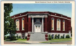 PADUCAH, Kentucky  KY   Murrell Boulevard CHURCH OF CHRIST c1940s Linen Postcard