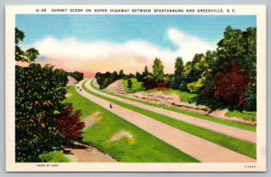 Postcard Super Highway Between Spartanburg and Greenville South Carolina SC