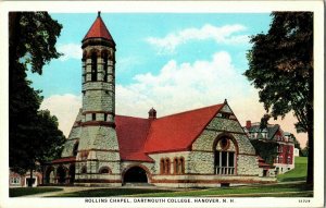 Rollins Chapel Dartmouth College Hanover New Hampshire Vintage WB Postcard UNP 