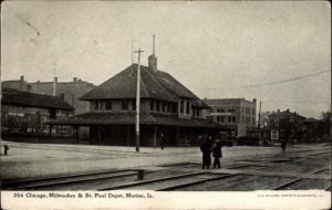 Marion IA CM&St.P RR Train Depot Station c1910 Postcard