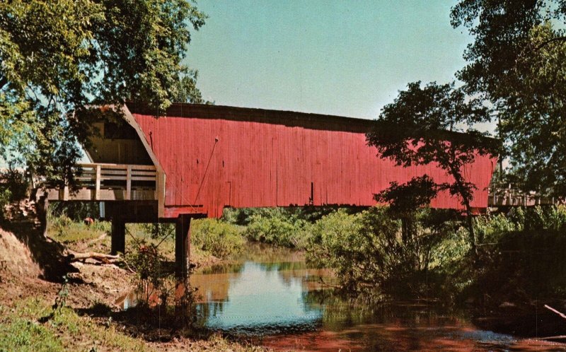 VINTAGE POSTCARD CEDAR LAKE OR CASPER COVERED BRIDGE WINTERSET IOWA