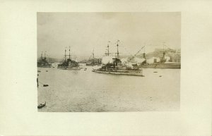 malta, Unknown Battleships arriving in the Harbour (1914) RPPC Postcard