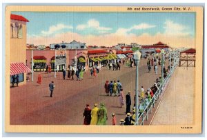 Ocean City New Jersey NJ Postcard 8th & Boardwalk Shops Theatres Restaurant 1944