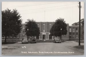 Glenwood Minnesota~Art Deco High School Auditorium~1940s Cars @ Parking Lot~RPPC