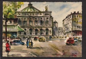 France Place de L'Opera Opera Artist Painting Paris Postcard Carte Postale