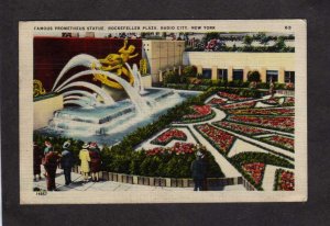 NY Statue Rockefeller Plaza Radio City Music Hall New York City NYC Postcard