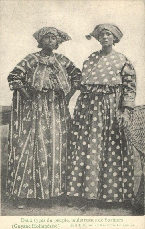 suriname, Two Mulatto Women in Traditional Dresses (1910s) Postcard (1)