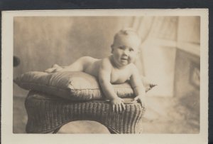 Family History Postcard - Ancestors - Real Photo of Baby on a Cushion RS5830