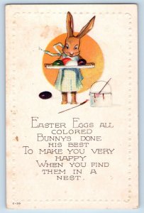 Bridger Montana MT Postcard Easter Anthropomorphic Rabbit Paint Eggs Embossed