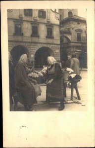 Women Selling Flowers in Street Munchen Germany Cancel Real Photo Postcard