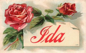 Vintage Postcard Greetings Best Wishes To Ida Flower Design Remembrance Card