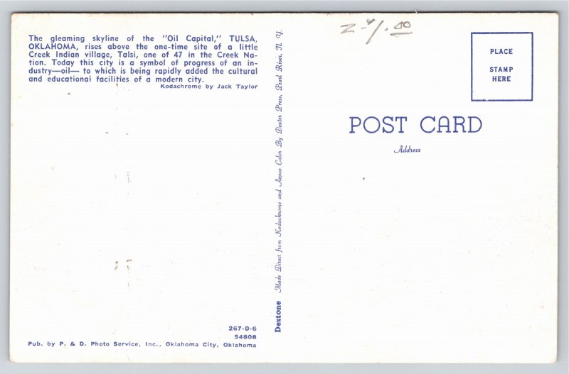 Tulsa Oklahoma~Air View Skyline Covered By Trees~Vintage Postcard