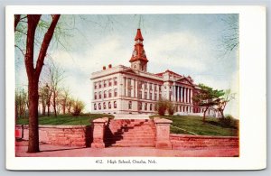 Omaha Nebraska~High School Bldg Exterior View~Barkalow Bros Vintage Postcard