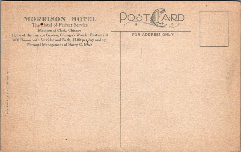 Postcard Terrace Garden Chicago's Wonder Restaurant Morrison Hotel Chicago IL