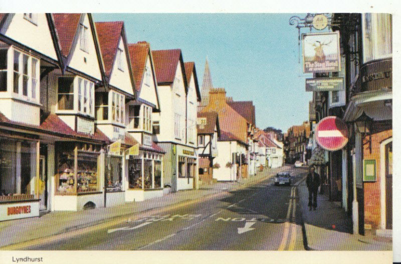 Hampshire Postcard - Lyndhurst - Showing The Stag Hotel and Shops - Ref 13510A