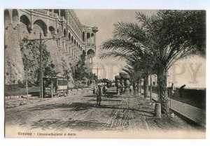 496979 Italy Genova Genoa wine carts trams palm trees Vintage postcard